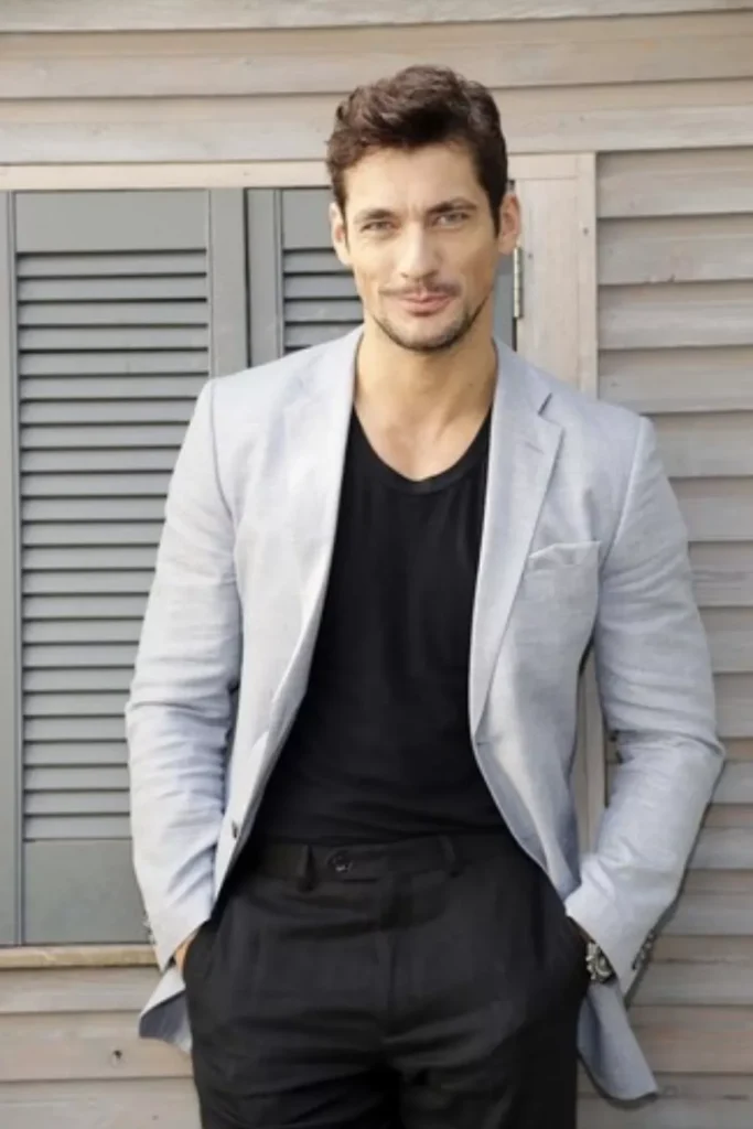 Light Gray Blazer + Black T-Shirt + Black Pants